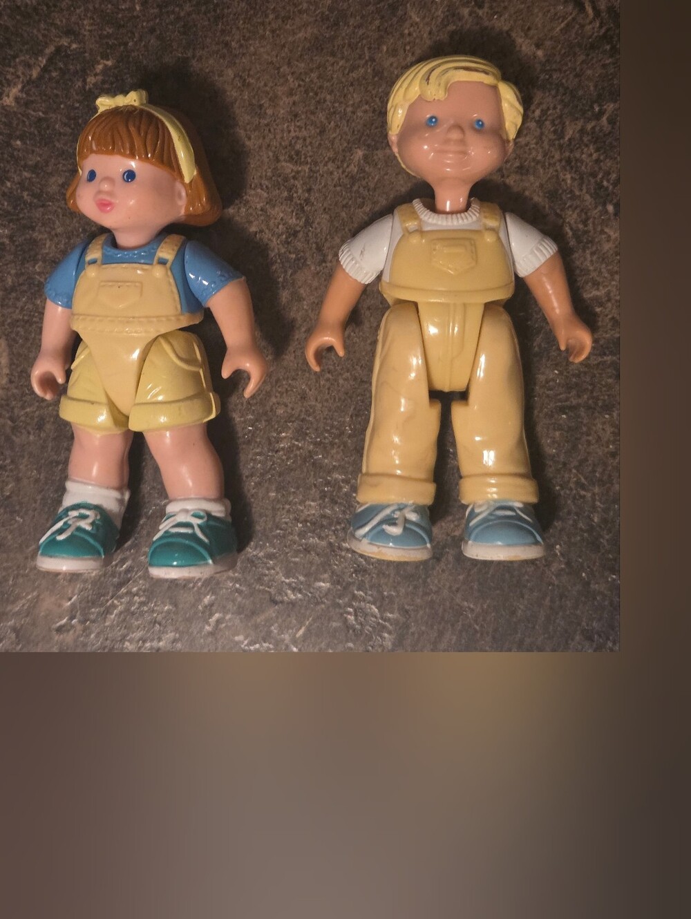 Fisher-Price Loving Family 1993 Boy Blonde Yellow Overalls & Girl Brunette